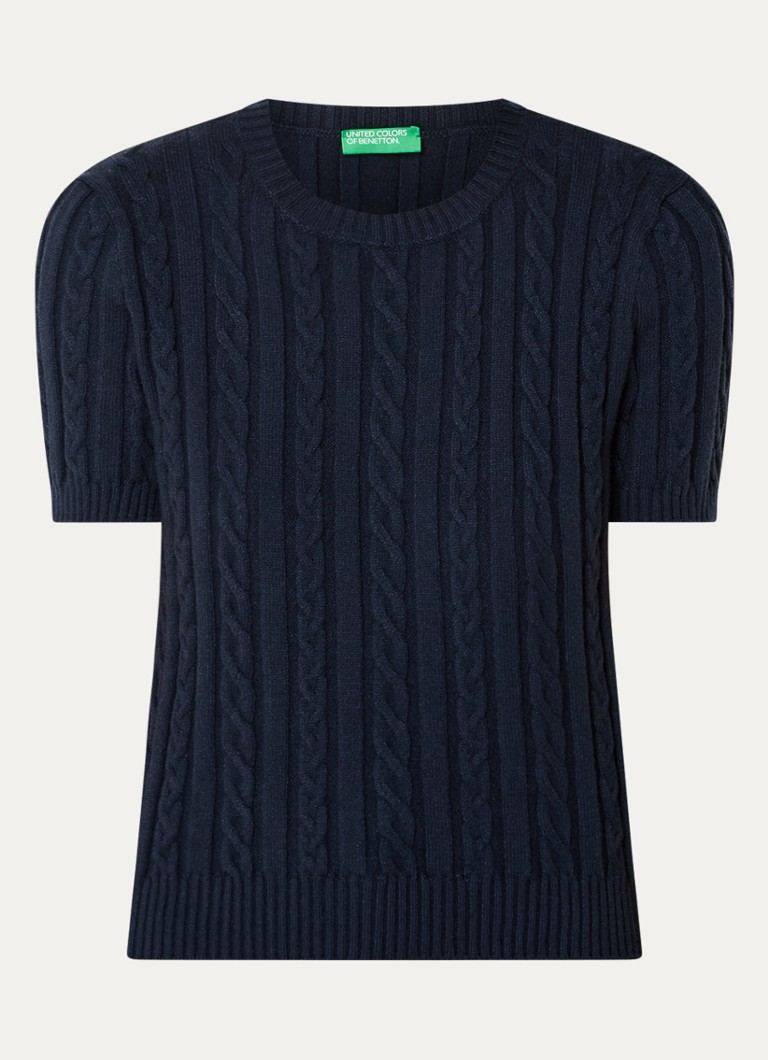 Bluză Benetton cu guler rotund și tricot cu împletitură