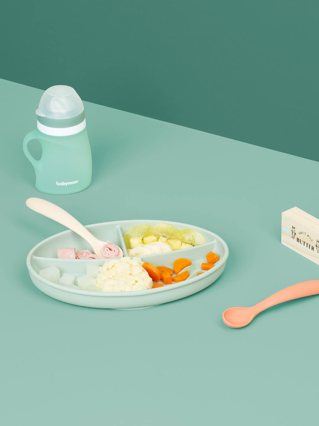 Kit repas silicone BABYMOOV Grow’Isy vert/terracotta
