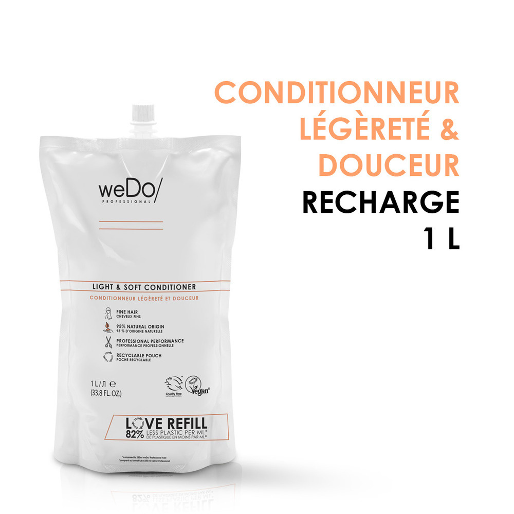 wedo Après-shampoing Vegan Légèreté et Douceur recharge pour cheveux fins Après-shampooing vegan sans silicone sans colorants pour cheveux fins