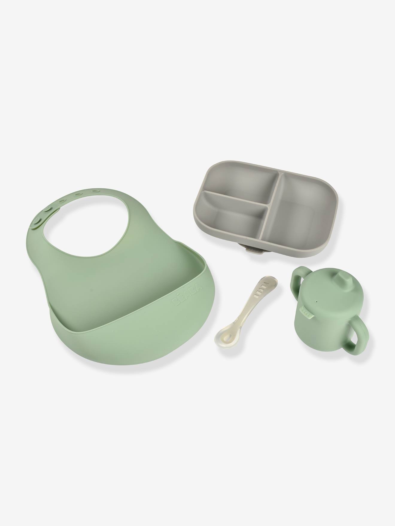 Coffret repas Les Essentiels 4 pièces BEABA en silicone vert sauge