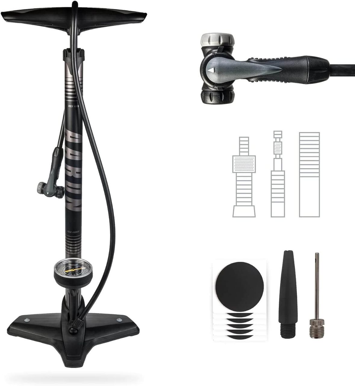 AARON Luftpumpe Sport One in Grau Fahrrad-Stand-Pumpe für alle Ventile mit Manometer