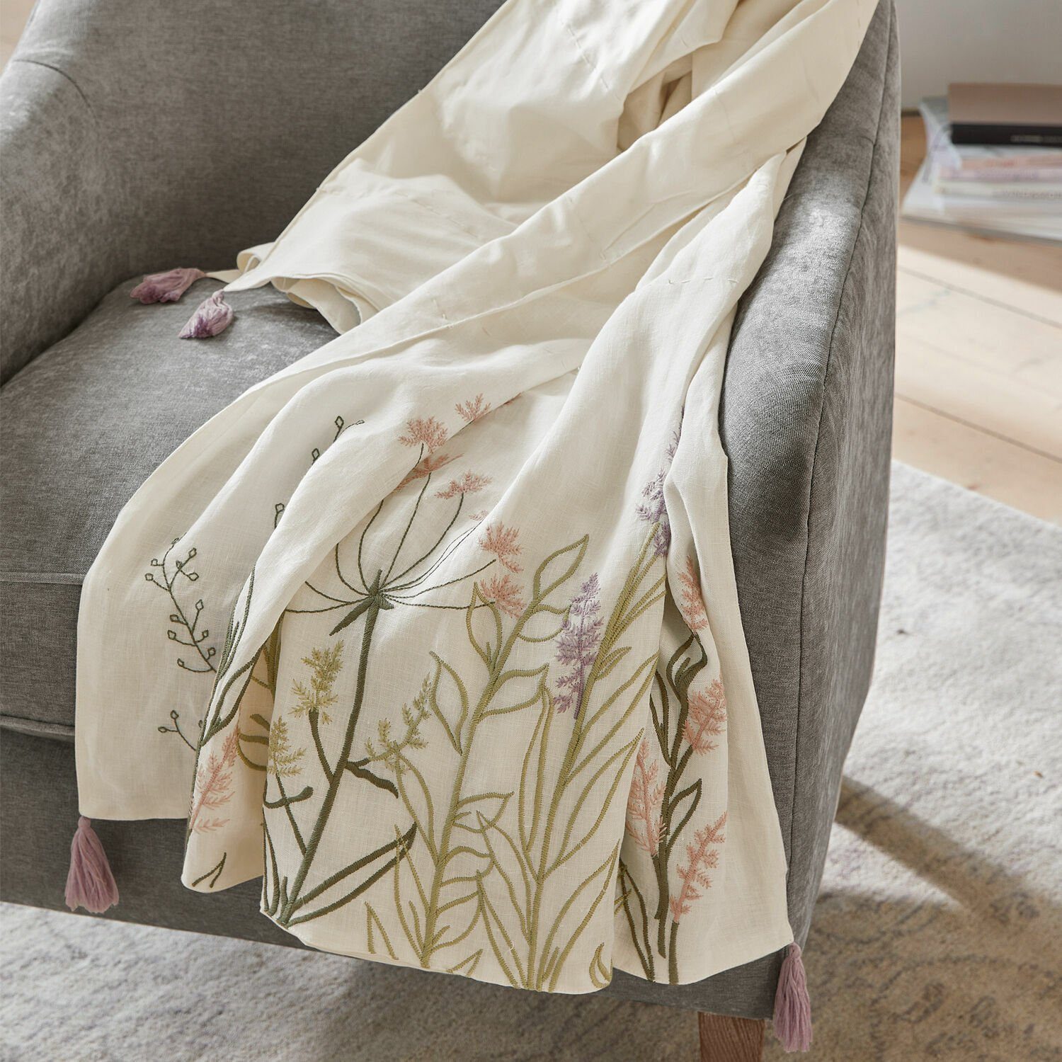 Baumwollbettdecke, Plaid Carrefour creme/lila, Mirabeau