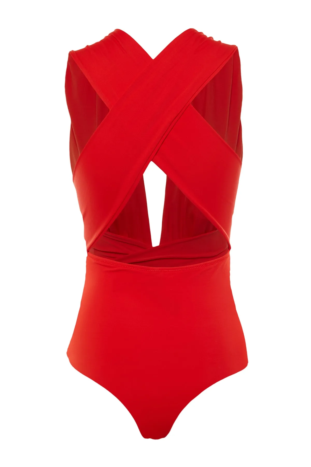 Trendyol Collection  Roter tief ausgeschnittener, drapierter Hipster-Badeanzug TBESS21MA0041