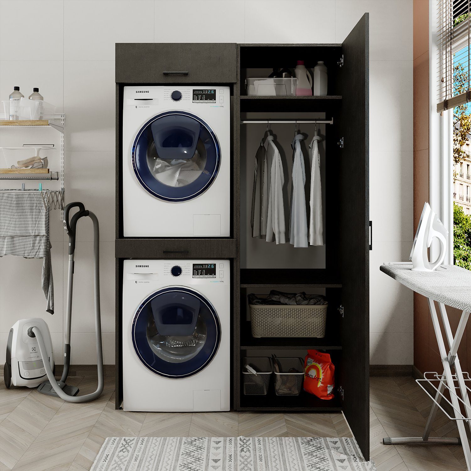 Roomart Waschmaschinenumbauschrank (Waschmaschinenschrank für Trockner und Waschmaschine Überbauschrank)