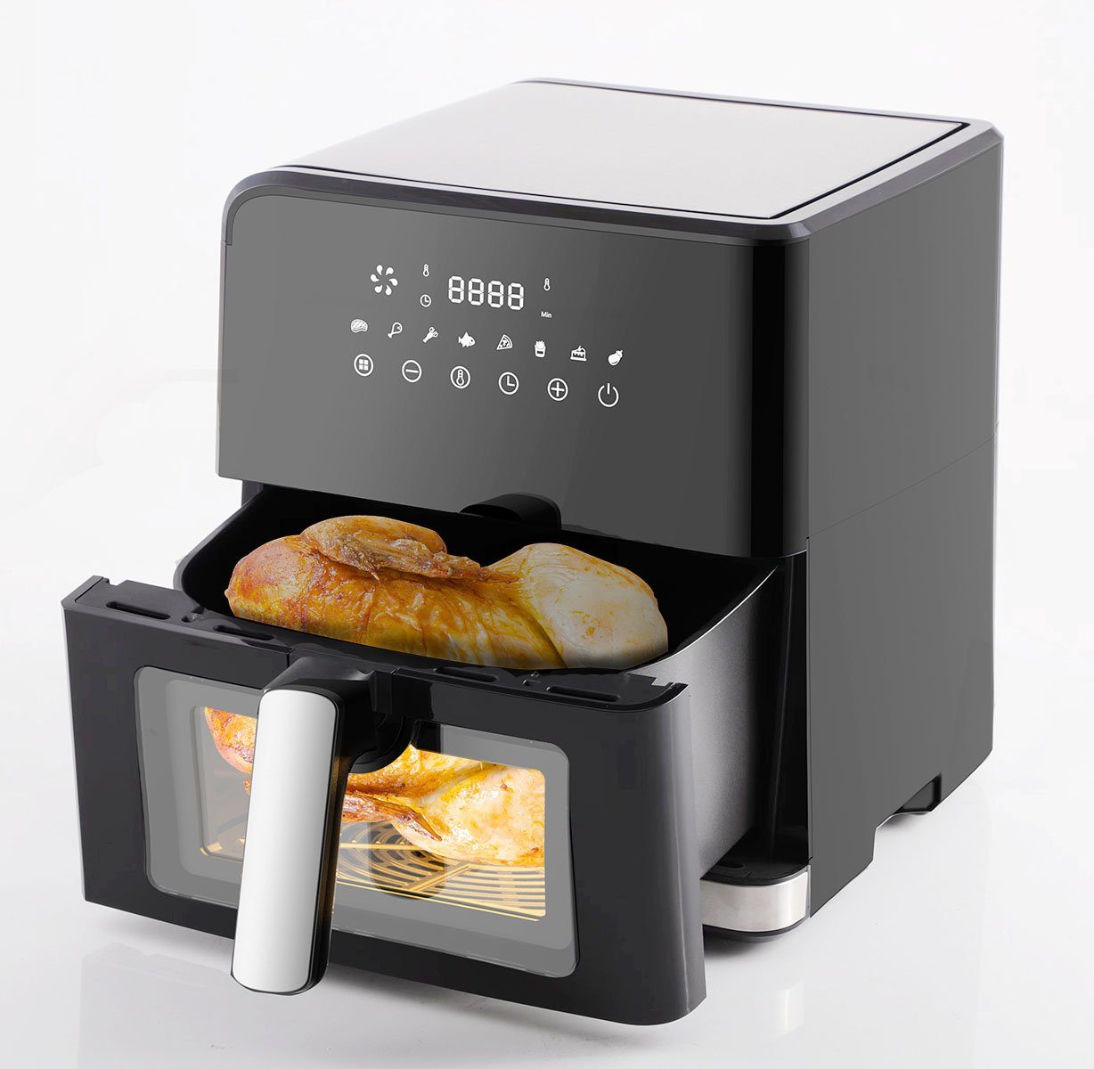 Sinaopus Heißluftfritteuse 7,5L XXL Air fryer, Ohne Öl Heizluft Fritteuse LED Touchscreen, 1700,00 W, Einstellbare Temperaturregelung, Sichtbares Sichtfenster