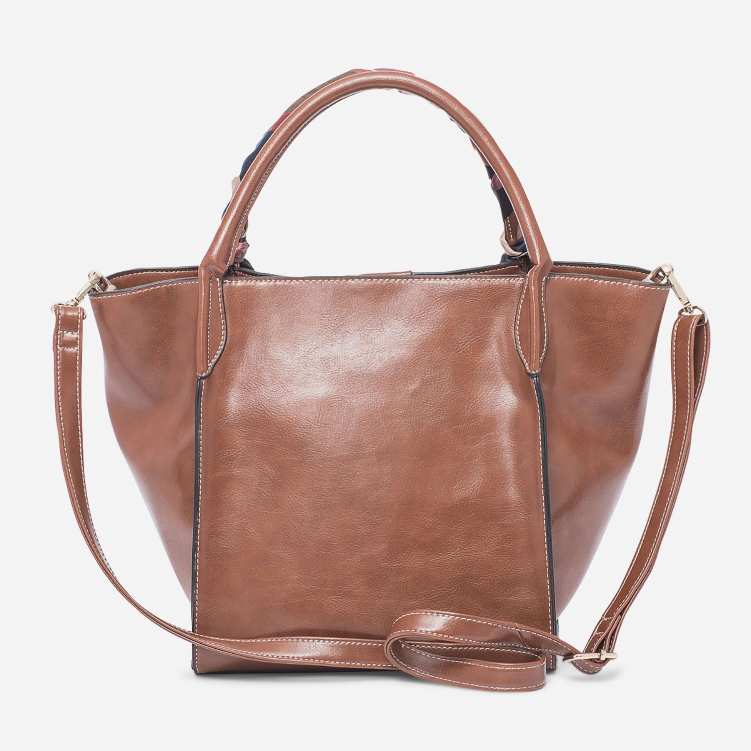 Sac à main cognac avec foulard imprimé