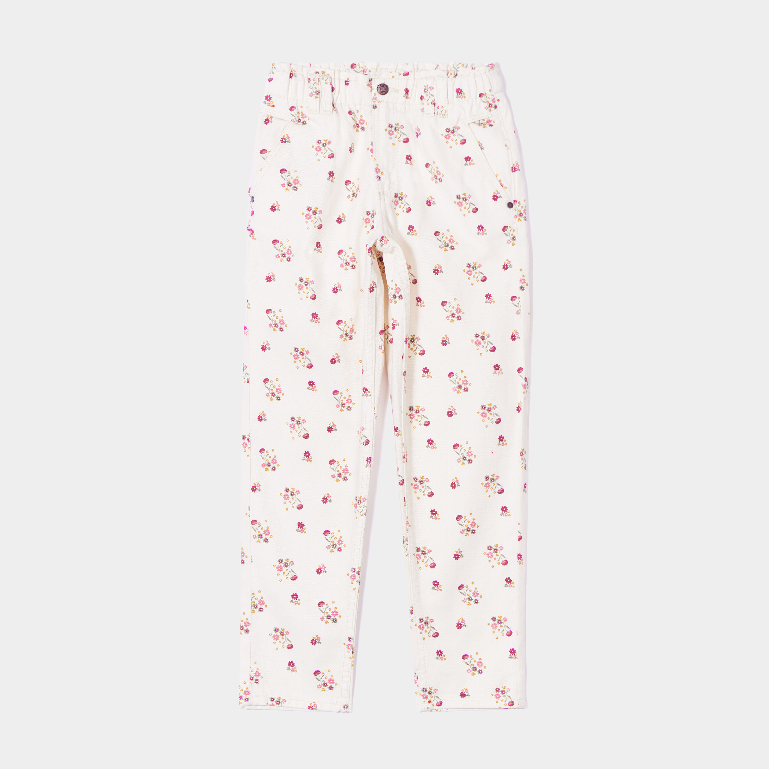 Pantalon slouchy taille élastiquée coton beige fille | La Halle