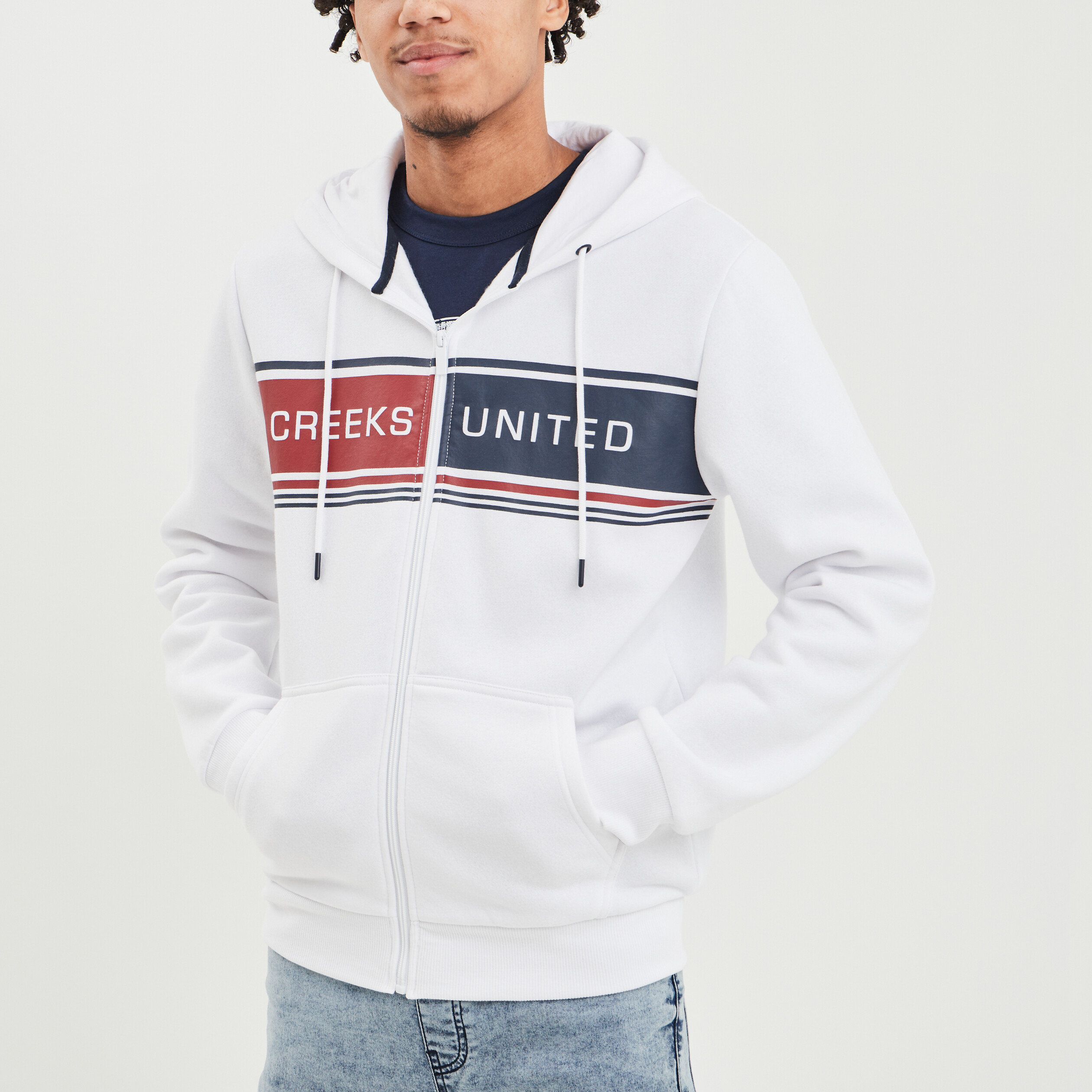 Sweat zippé à capuche Creeks blanc homme | La Halle