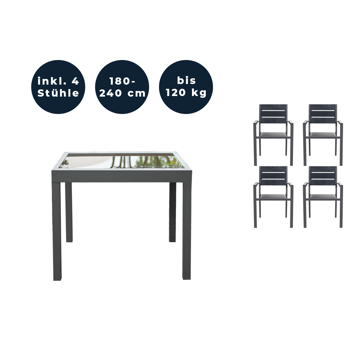 Home Deluxe Sitzgruppe VERANO MADERA 4 Stühle
