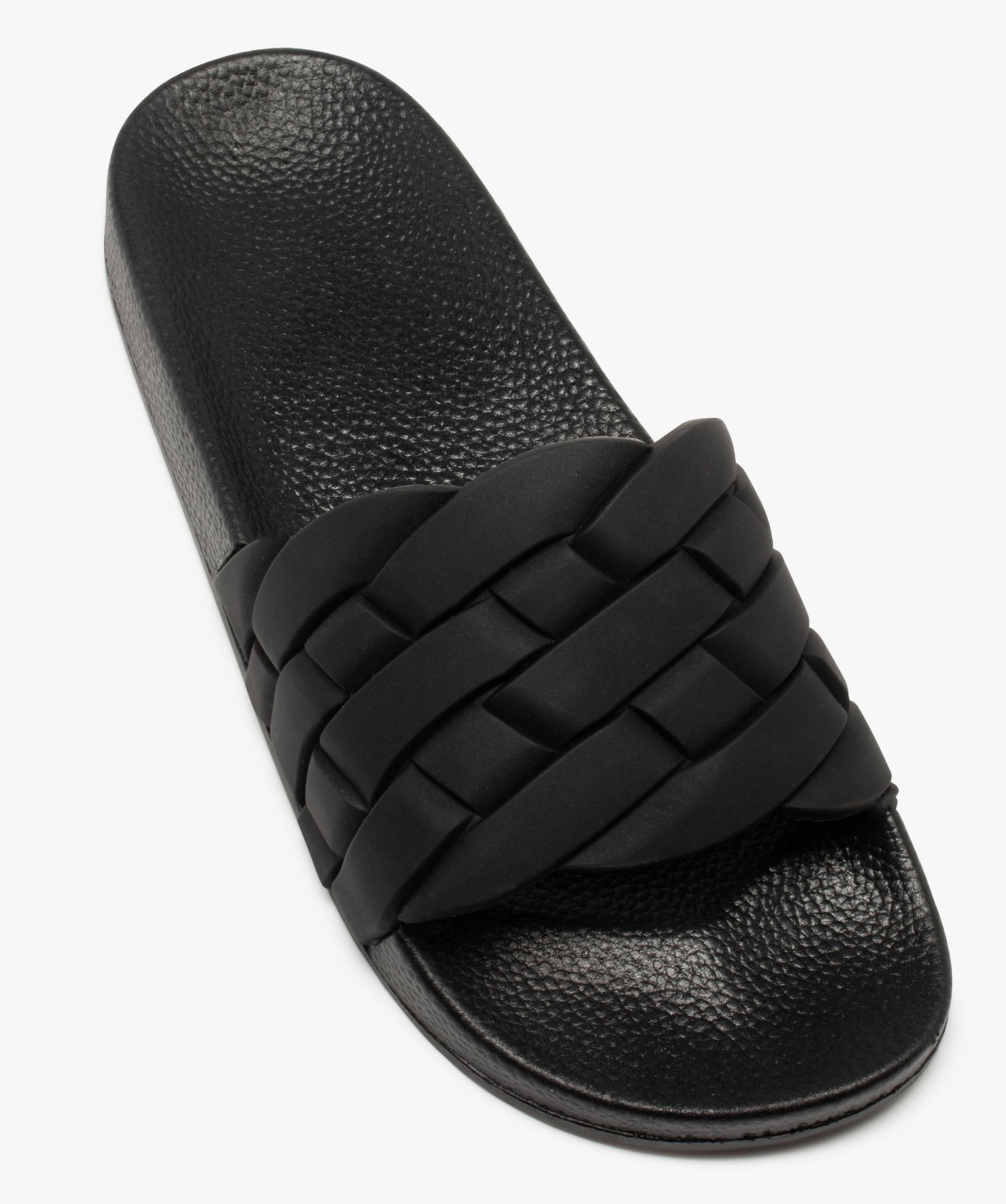 Mules de piscine femme unies à bandeau tressé noir | GEMO