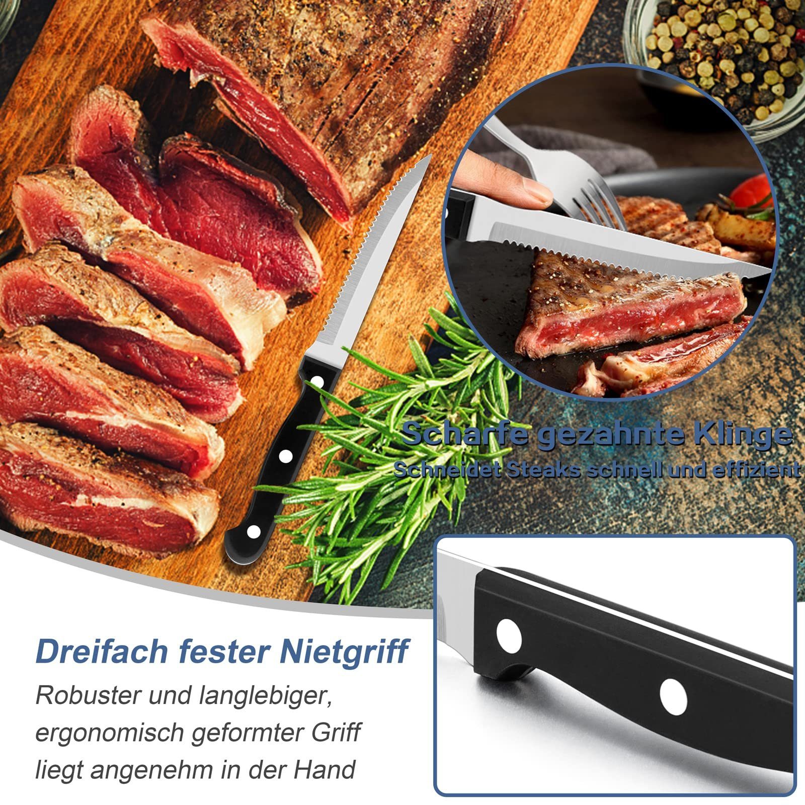 Tisoutec Besteck-Set Besteck Set für 6 Personen,36teiliges Edelstahl Essbesteck&Steakmesser, Elegantes/Modernes Besteckset,Besteck Set für Restaurant,Hotel,Zuhause