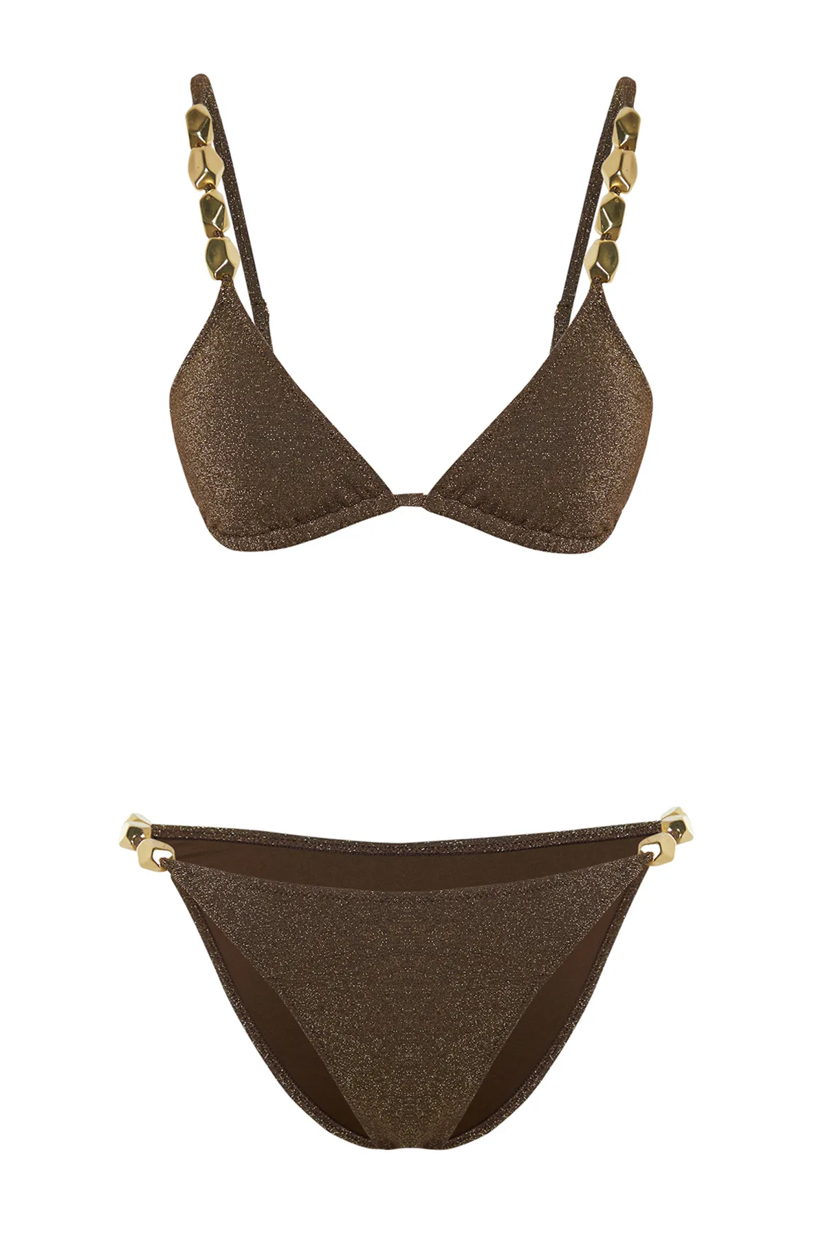 Trendyol Collection  Zeynep Tosun Braunes Bikini-Set - Accessoire-Details, TCLSS24BT00001