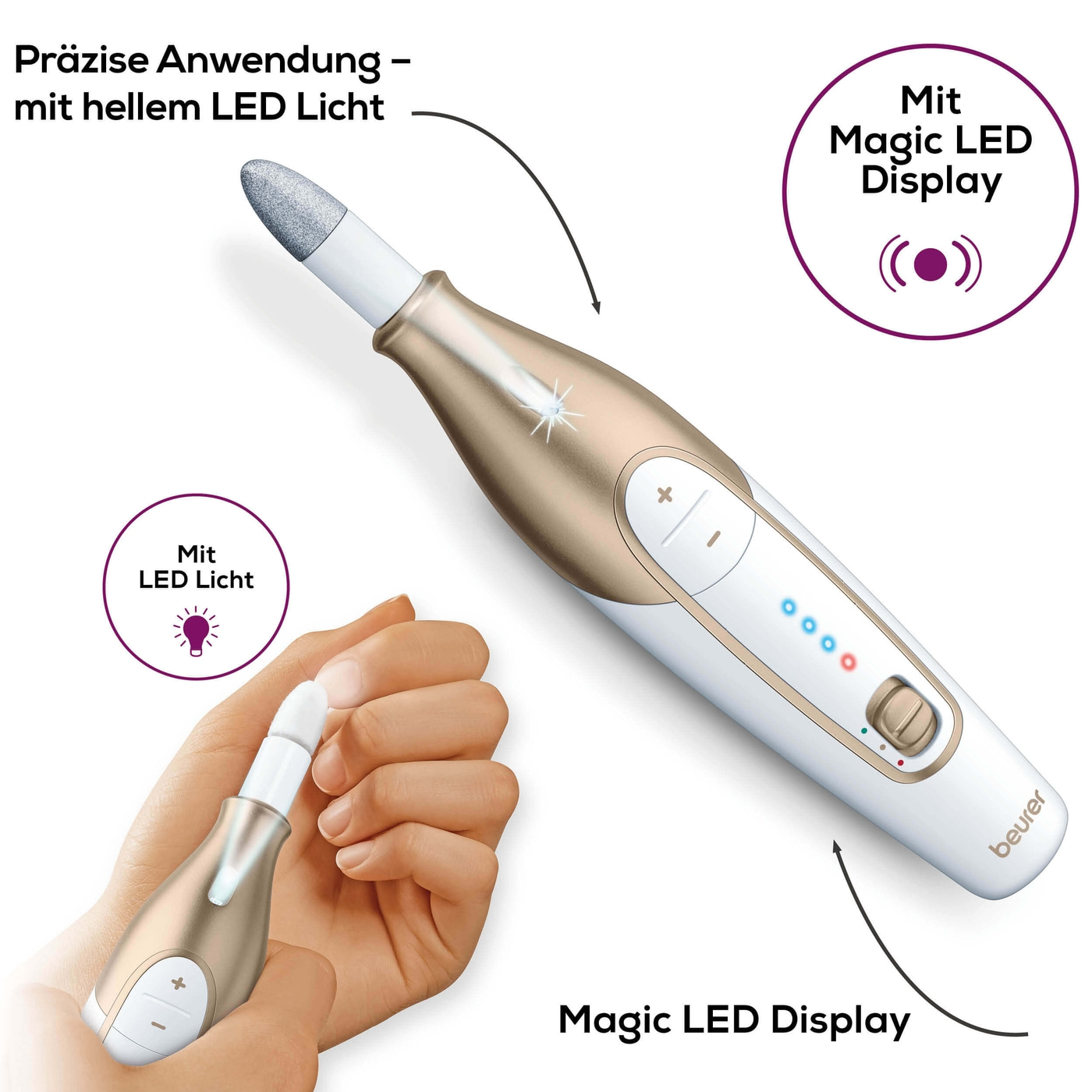 Beurer Maniküre-/Pediküre Set MP 64-Kabelloser Nagelfräser für Maniküre & Pediküre mit 10 Saphir- & Filzaufsätzen
