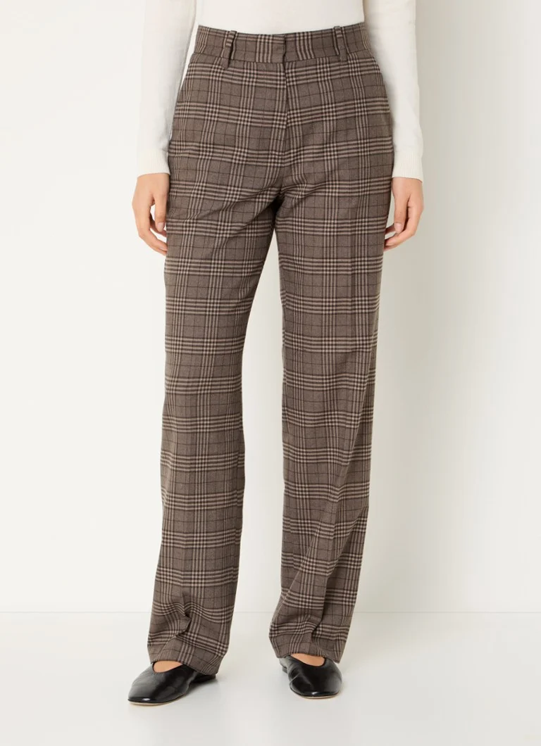 OLAF High waist straight fit trousers in wool blend with checked design