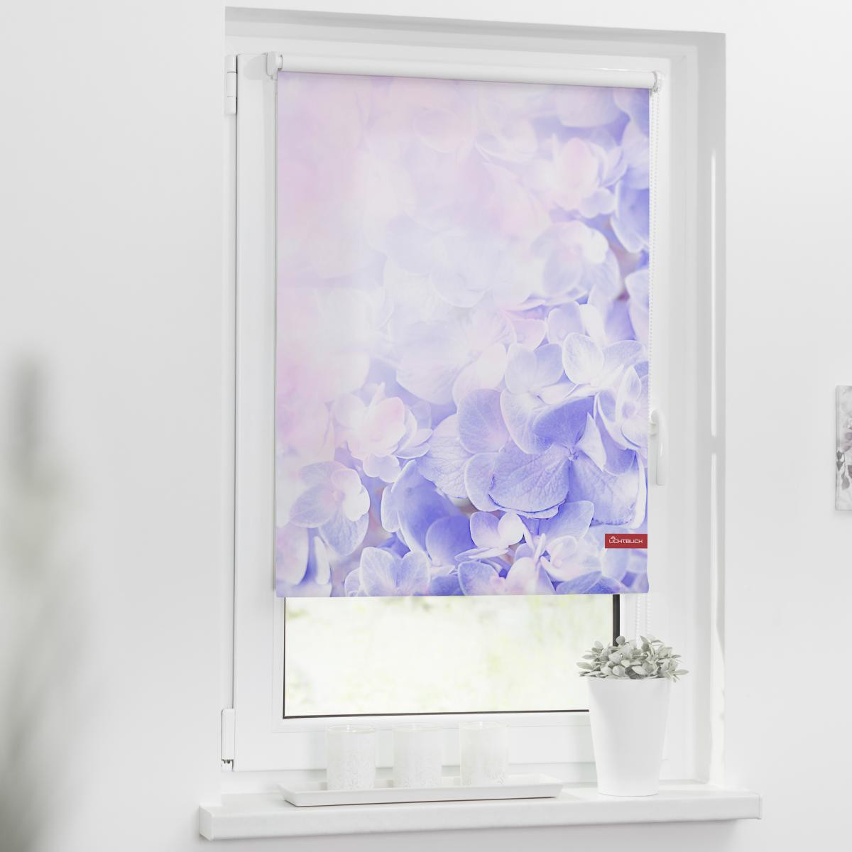 Lichtblick Rollo Klemmfix, ohne Bohren, blickdicht, Hortensie - Lila, 120 x 150 cm (B x L)