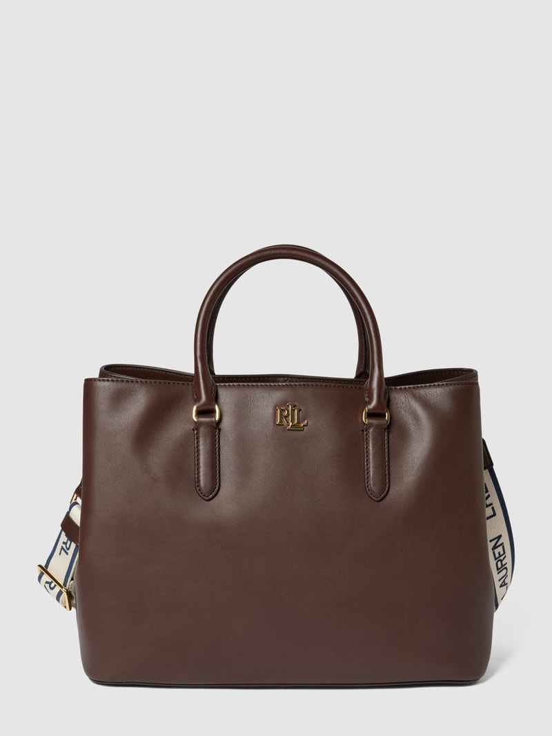 Satchel aus Leder mit Label-Applikation Modell 'MARCY' in dunkelbraun