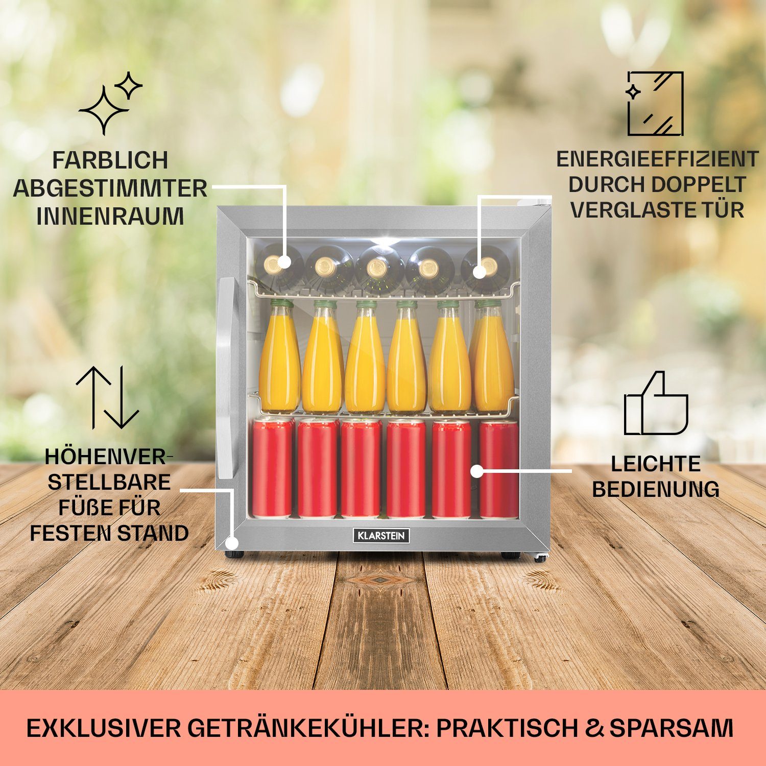 Klarstein Getränkekühlschrank HEA-Beersafe-L-WH 10033121, 50 cm hoch, 47.5 cm breit, Bierkühlschrank Getränkekühlschrank Flaschenkühlschrank mit Glastür