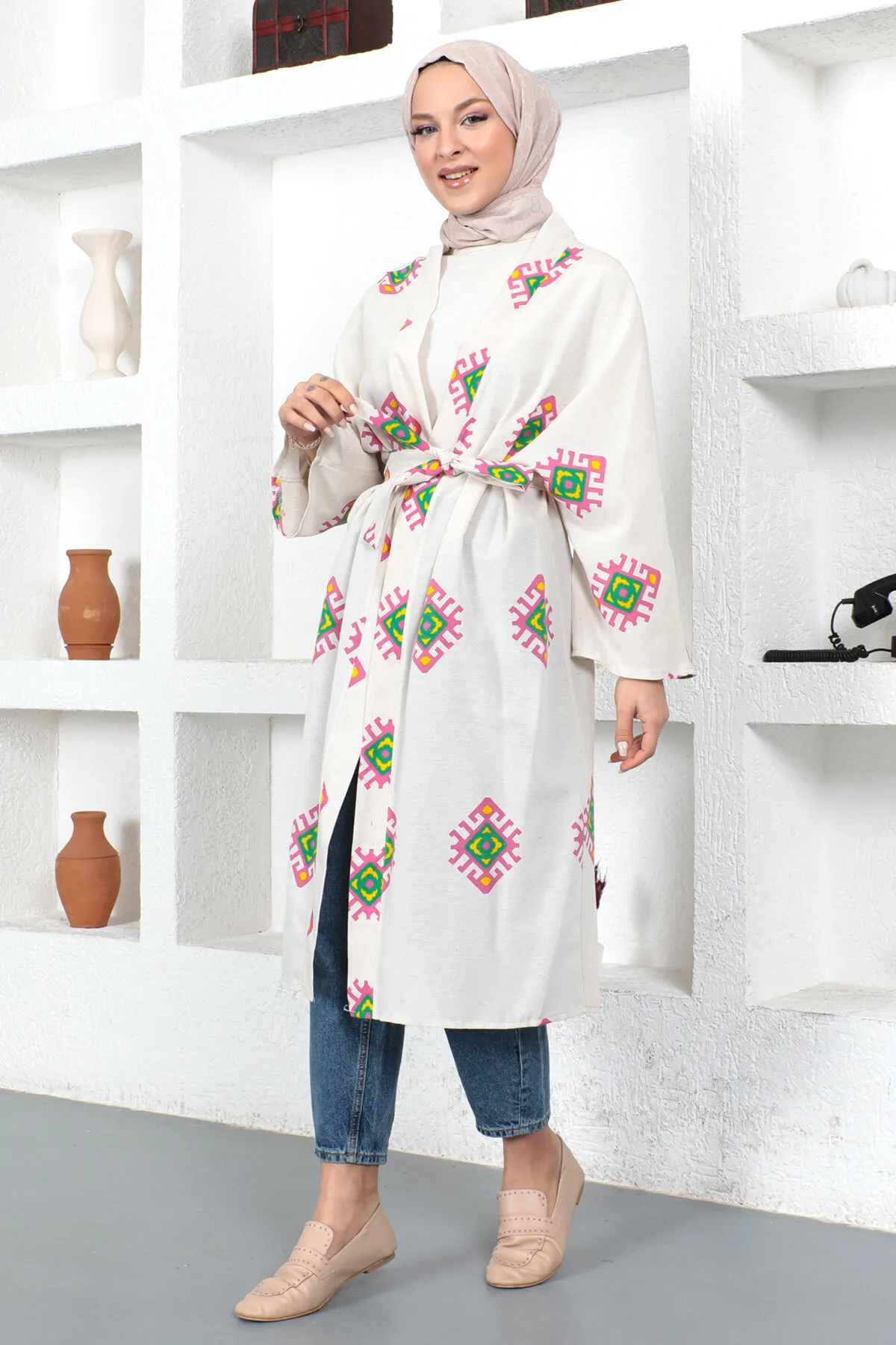 Tesettür Dünyası  Motiv-Kimono Tsd230435 Weiß