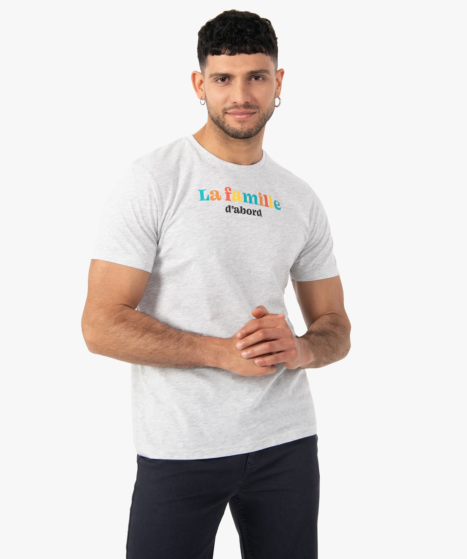 Tee-shirt homme à manches courtes message famille gris | GEMO