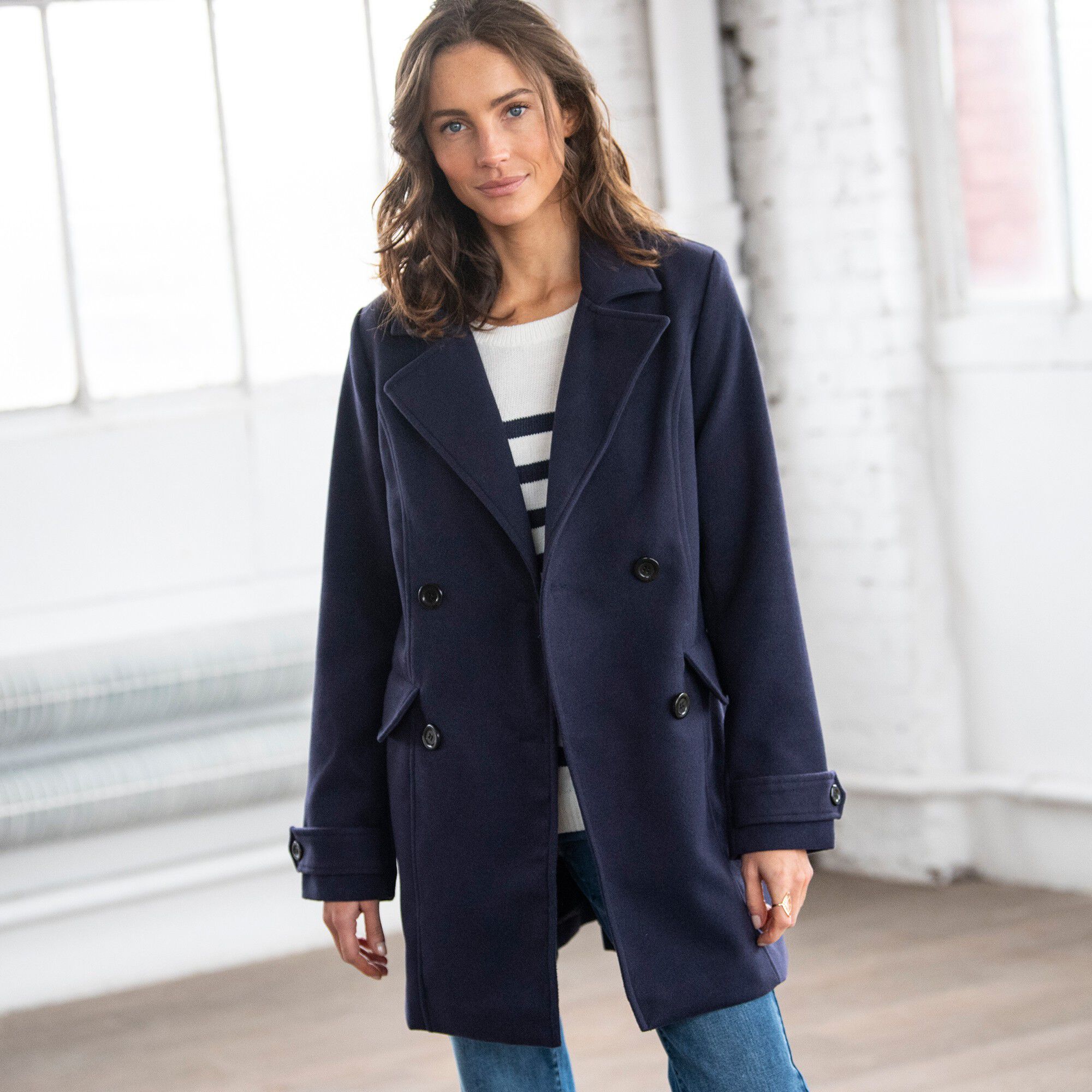 Manteau caban aspect drap de laine