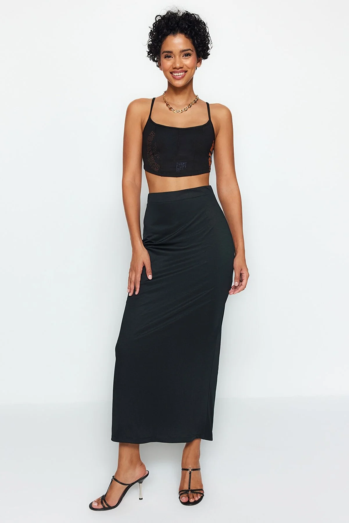 Trendyol Collection  Schwarzer Maxi-Stretch-Strickrock mit hoher Taille TWOSS23ET00372