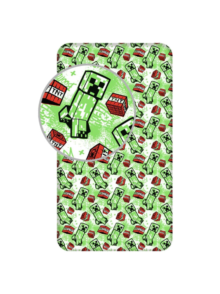 Minecraft Spannbetttuch Baumwoll-Spannbetttuch für Kinderbett (90x200 25 cm) in Grün günstig kaufen 90x200 cm