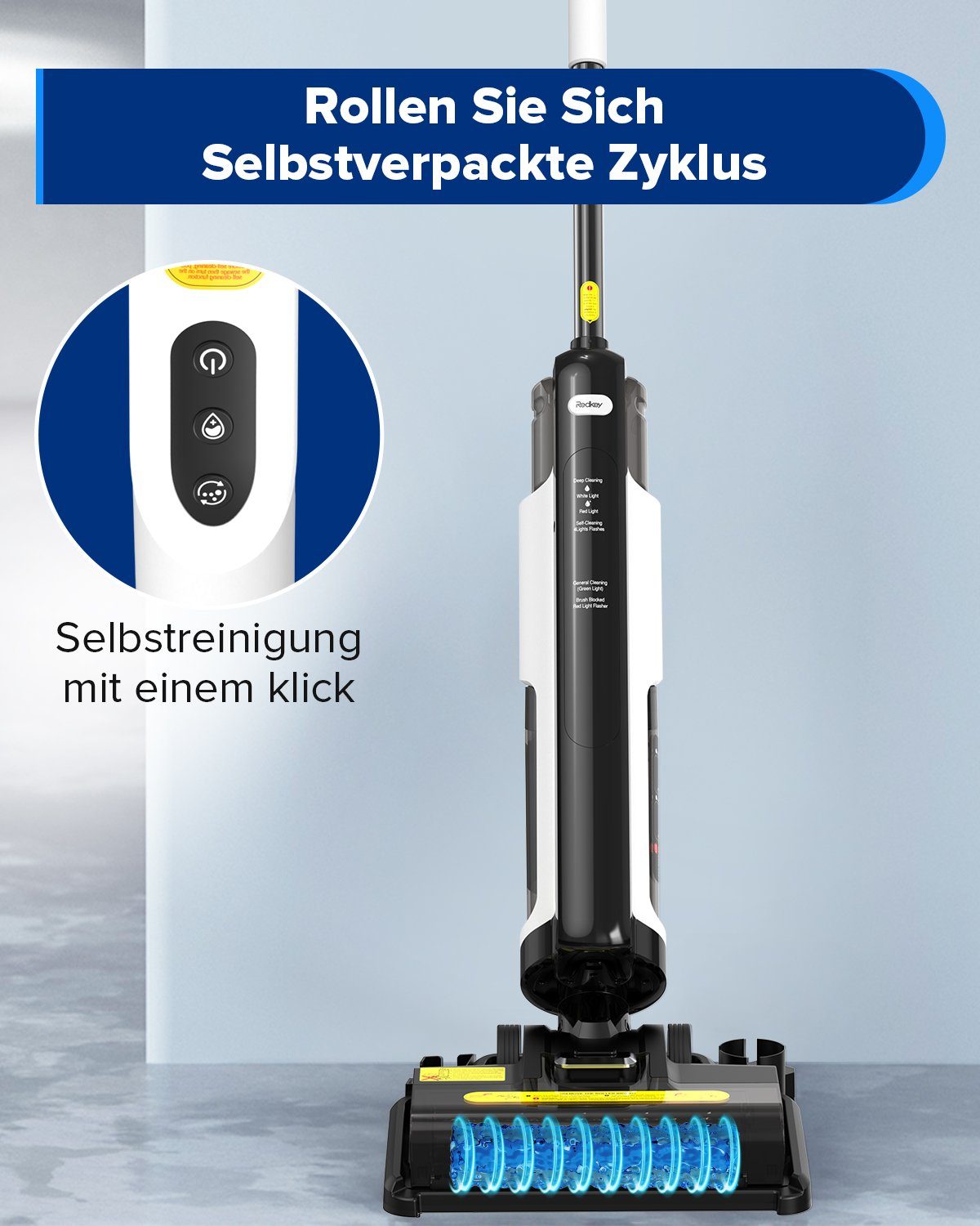 Redkey Nass-Trocken-Akkusauger W12 SE, Nass-Trocken-Sauger Staubsauger,Wischmopp Selbstreinigung, Nass-und Trockensauger Mit LED