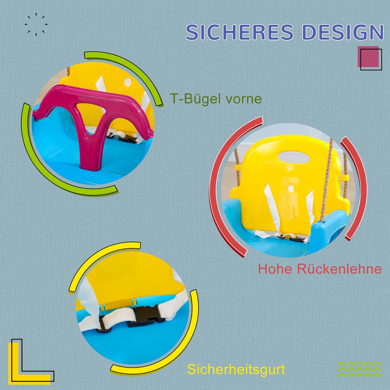 Outsunny 3-in-1 Babyschaukel, Kinderschaukel mit verstellbarem Seil, Blau