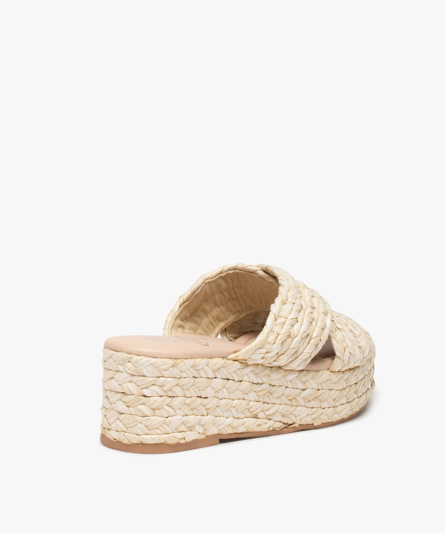 Mules femme compensées à brides en fibres tressées beige | GEMO