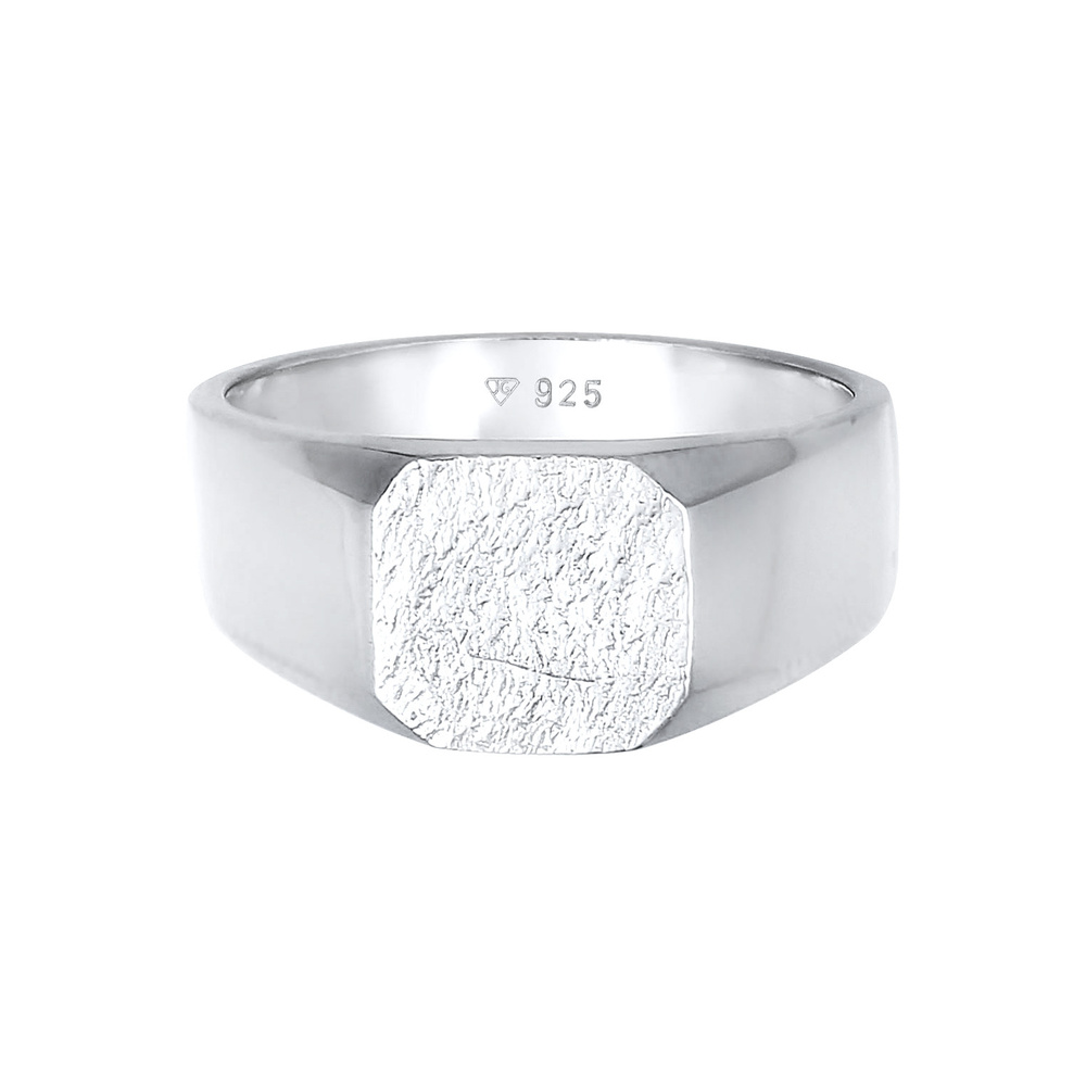 KUZZOI KUZZOI Bague Hommes sceau carré basique texture noire en argent sterling 925 Bague