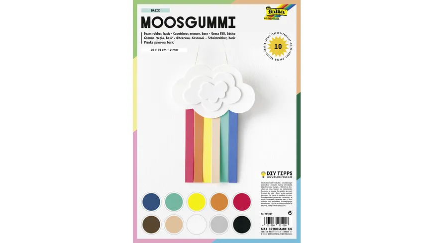 folia Moosgummi 10 Blatt 20 x 29 cm sortiert