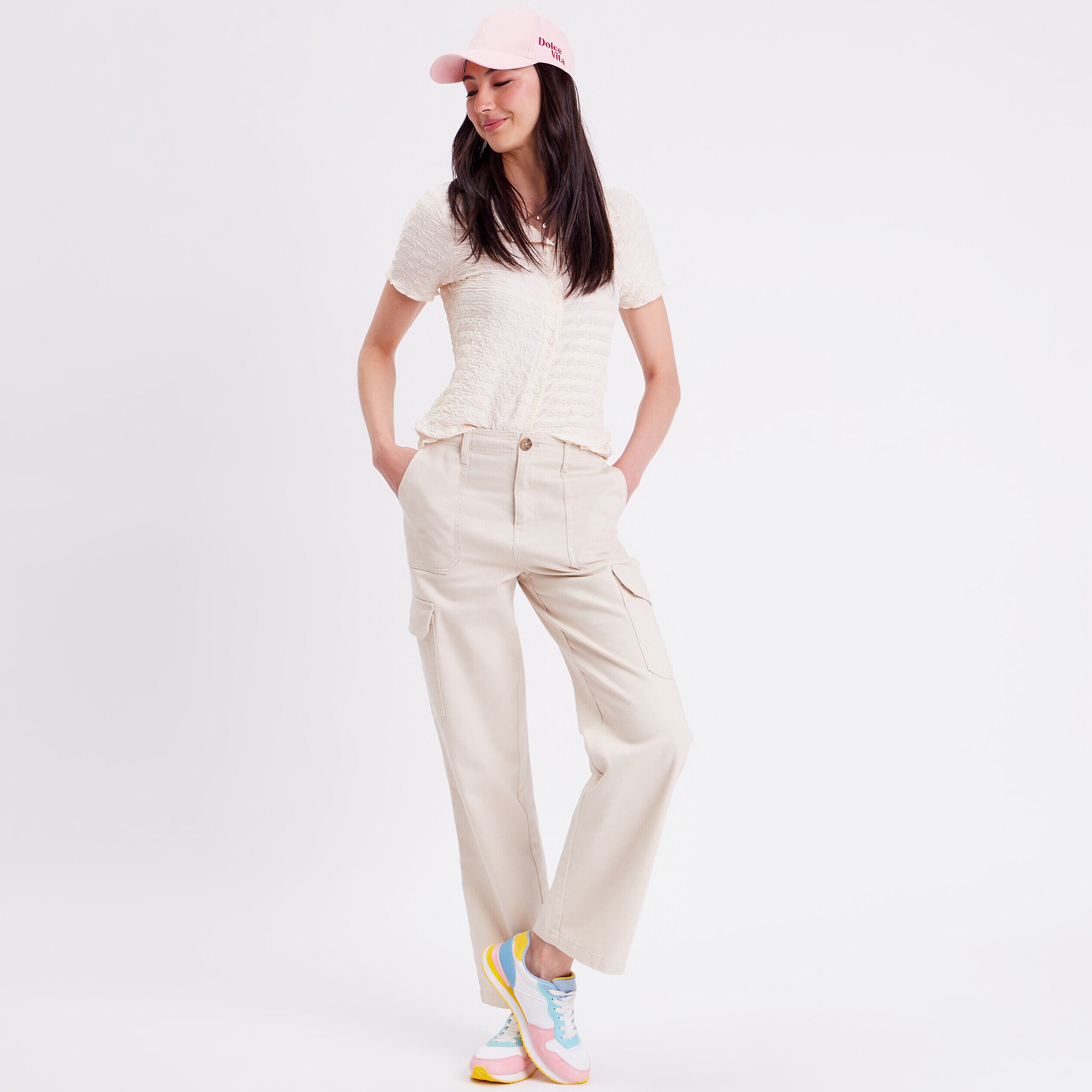 Blouse manches courtes gaufré ecru femme | Cache Cache
