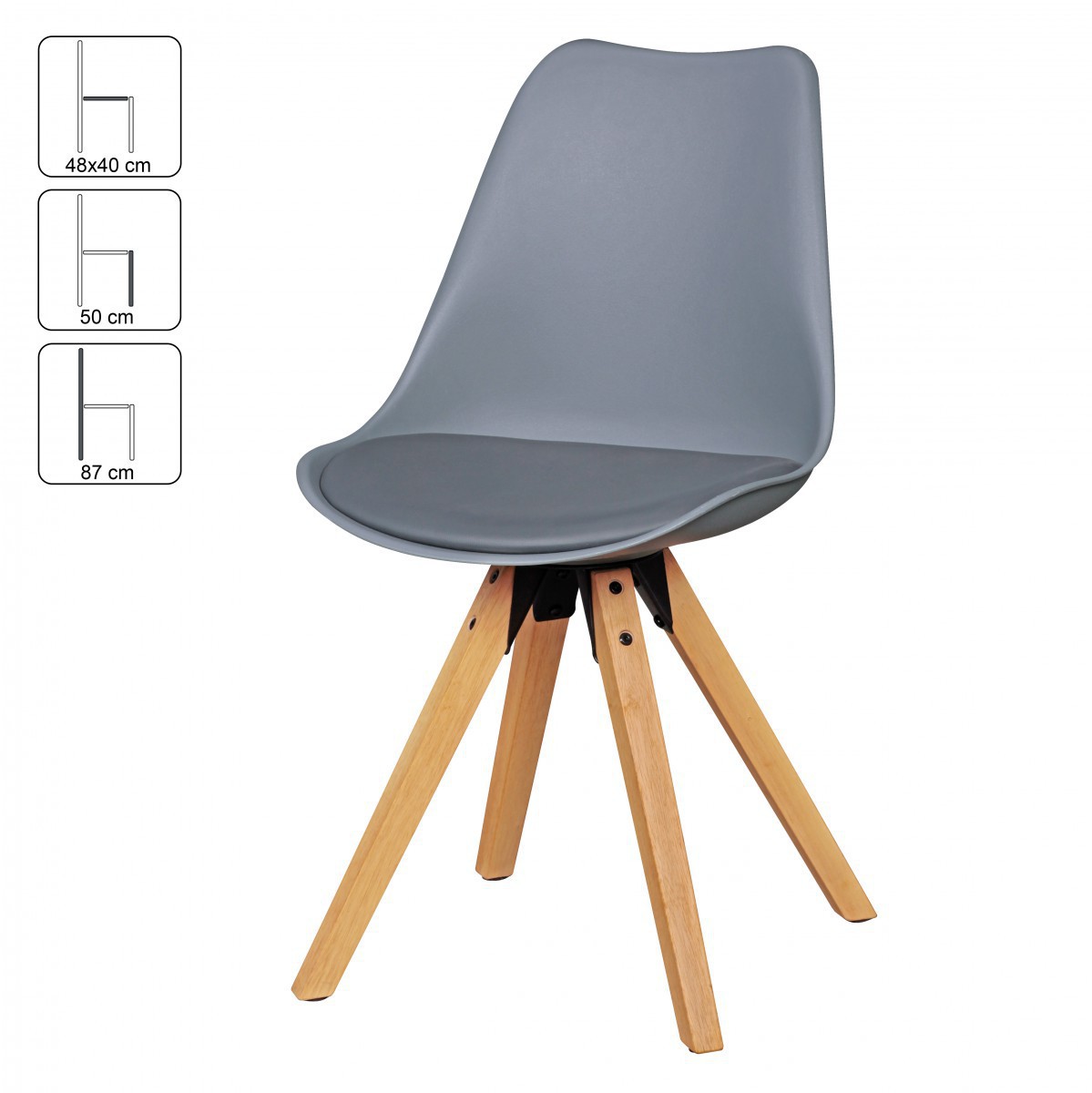 Wohnling 2er Set Retro Esszimmerstuhl grau | Polsterstuhl Skandinavisch Rückenlehne | Küchenstuhl Kunstleder gepolstert