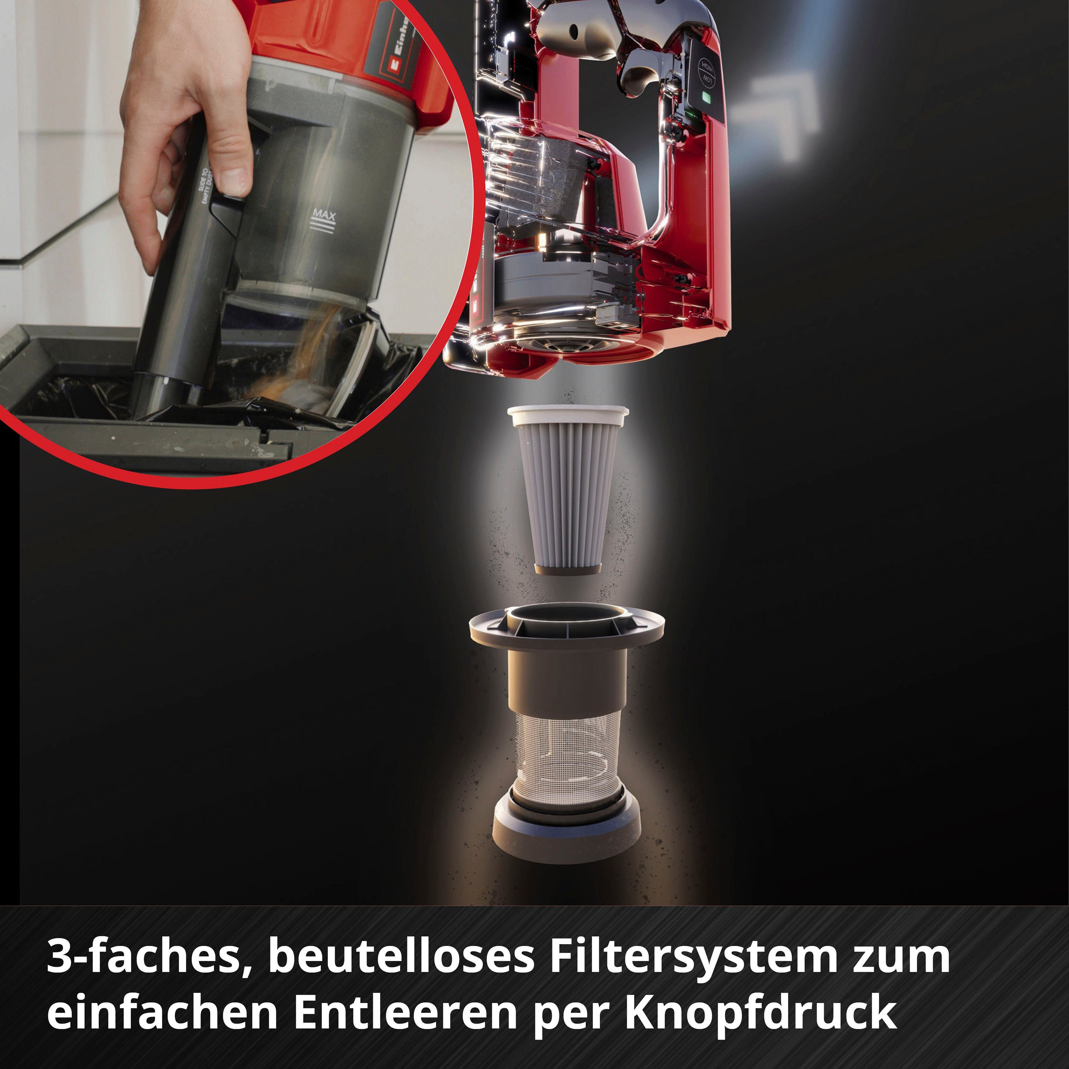 Einhell Akku-Hand-und Stielstaubsauger TE-SV 18 Li, 120 W, beutellos, inkl. 18 V 2,5 Ah Akku und Ladegerät