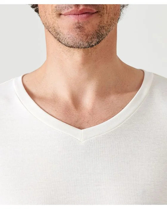 T-shirt col V fine côte Thermolactyl Sensitive, manches courtes