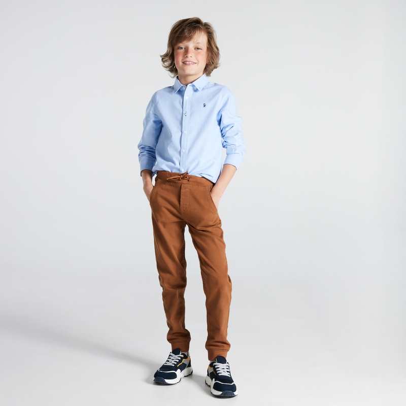 Jogpant uni en toile stretch marron garçon