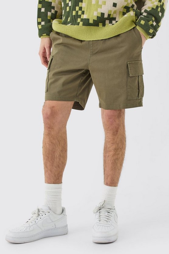 Skinny Cargo-Shorts mit elastischem Bund