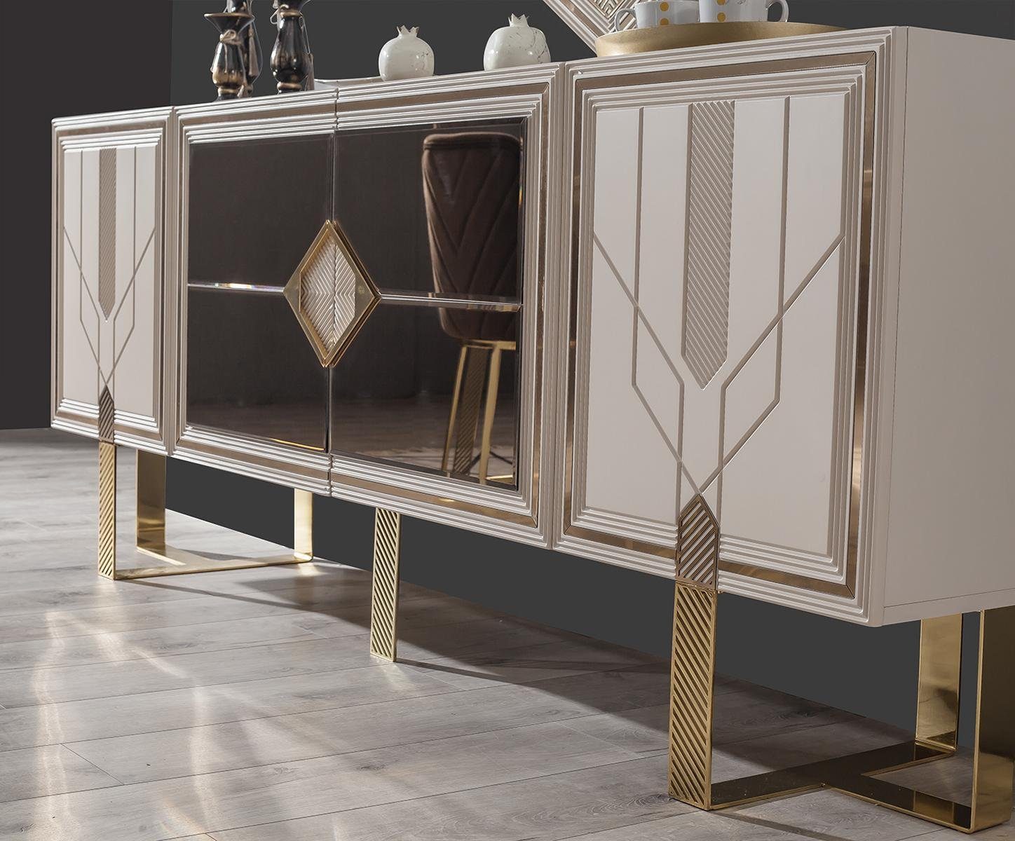 JVmoebel Esszimmer-Set 7tlg. Esszimmer Set Esstisch + 4x Stühle + Sideboard + Spiegel Neu, (7-St., Esstisch, 4x Stühle, Sideboard, Spiegel), Made in Europa