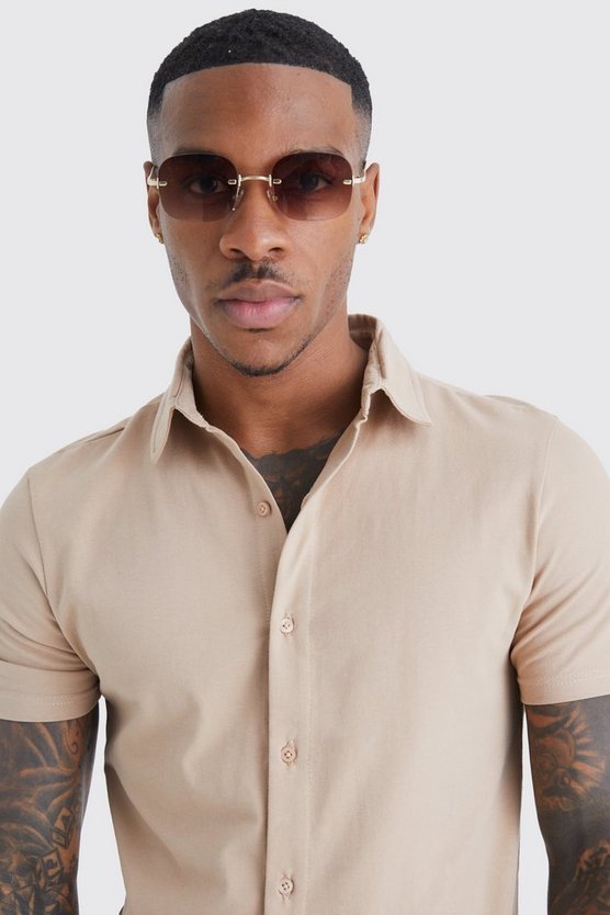 Kurzarm Muscle Fit Jersey-Hemd
