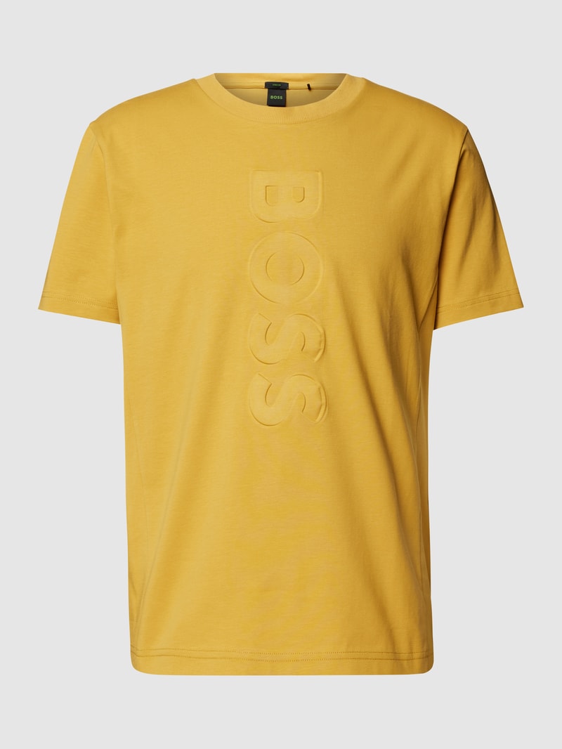 T-Shirt mit Label-Details Modell 'Tee' in dunkelgelb