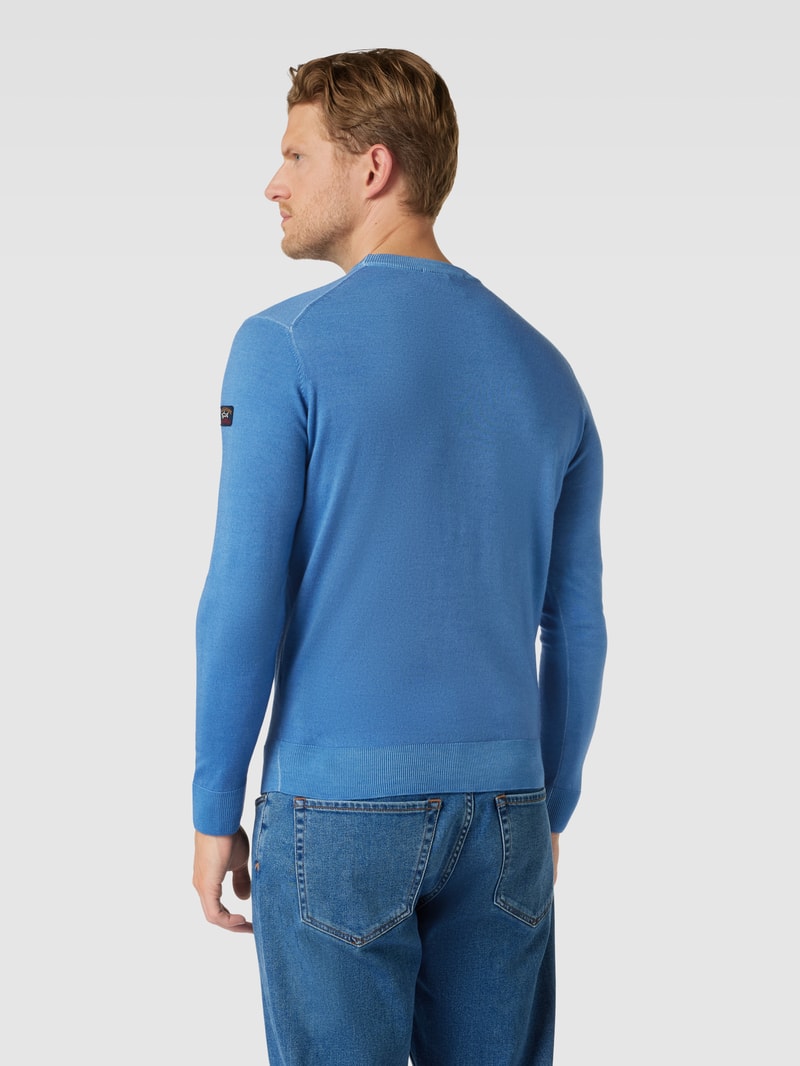 Strickpullover aus Schurwolle mit Rundhalsausschnitt in royalblau