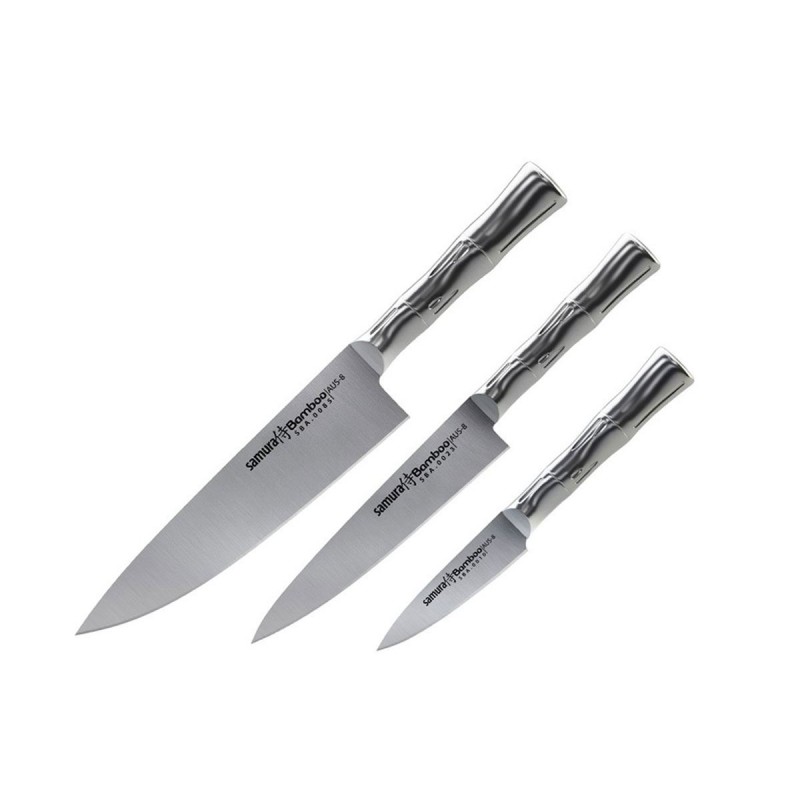 Samura Bamboo, Messerset, 3 Stück (Kochmesser - Filetmesser - Gemüsemesser).