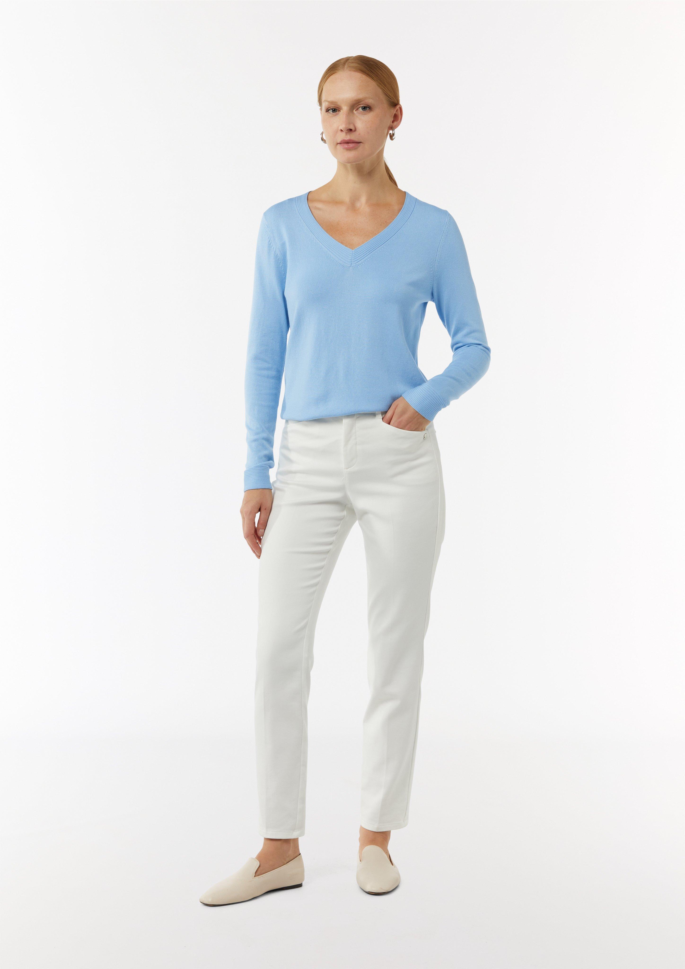 Feinstrickpullover mit V-Ausschnitt - hellblau