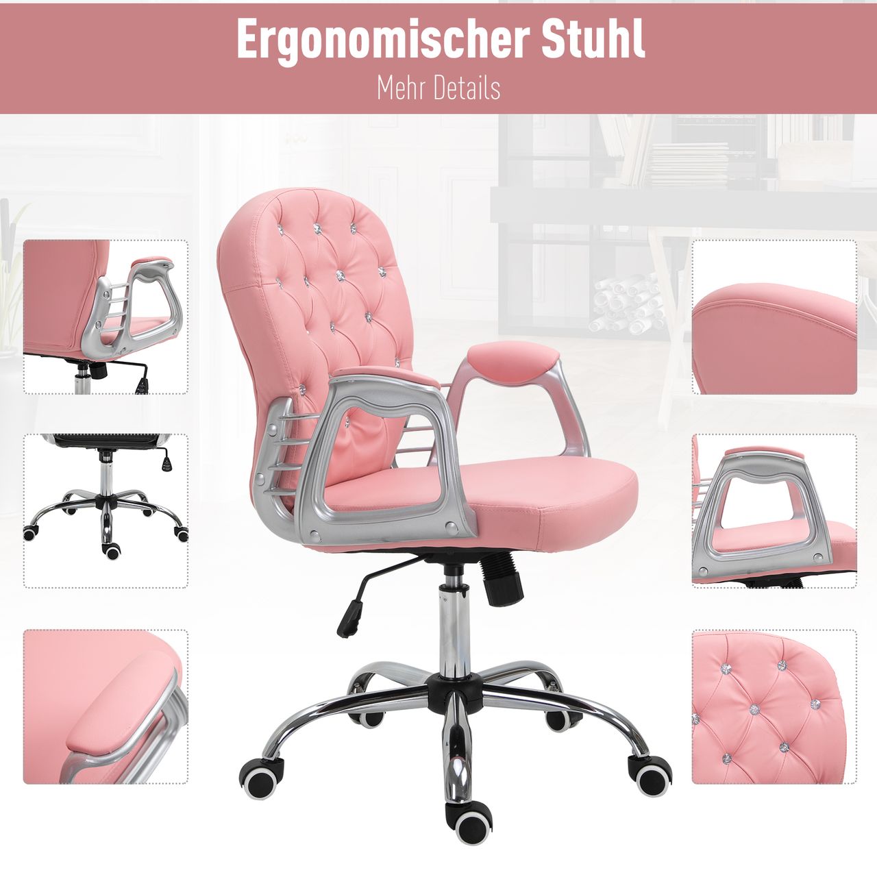 Vinsetto Ergonomischer Bürostuhl Chefsessel Gepolsterte Rückenlehne Grau