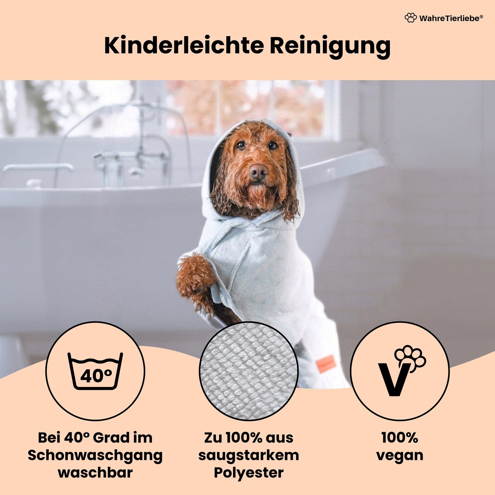 Wahre Tierliebe Hundebademantel Premium Hundebademantel, saugstark und waschbar, In verschiedenen Größen und Farben erhältlich