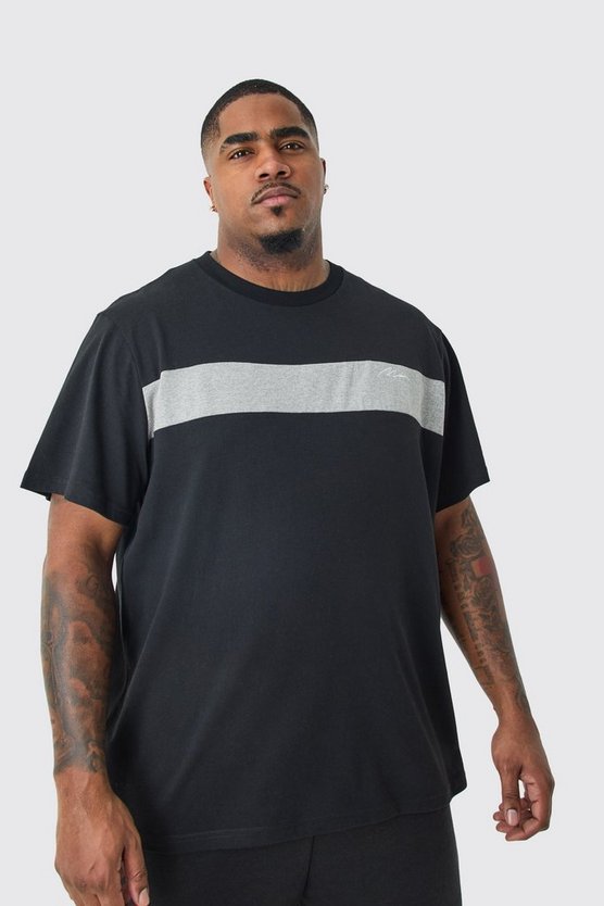 Plus schwarzes Colorblock T-Shirt mit Man-Schriftzug