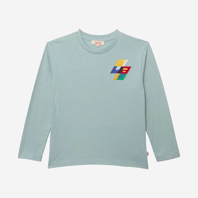 T-shirt garçon bleu broderie arty en coton recyclé Catimini