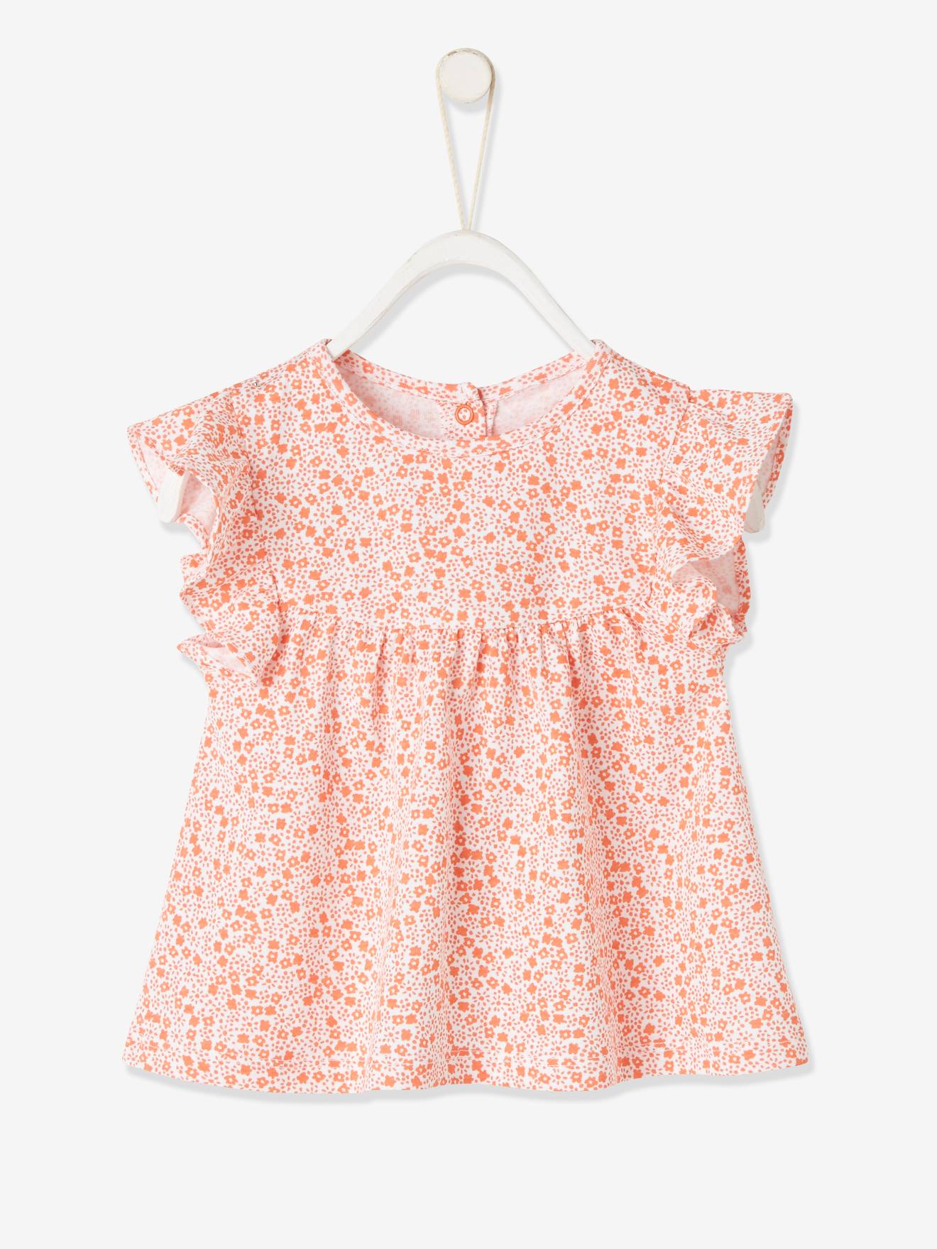 Vertbaudet Mädchen Baby T-Shirt, Blumen Oeko-Tex - rosa bedruckt