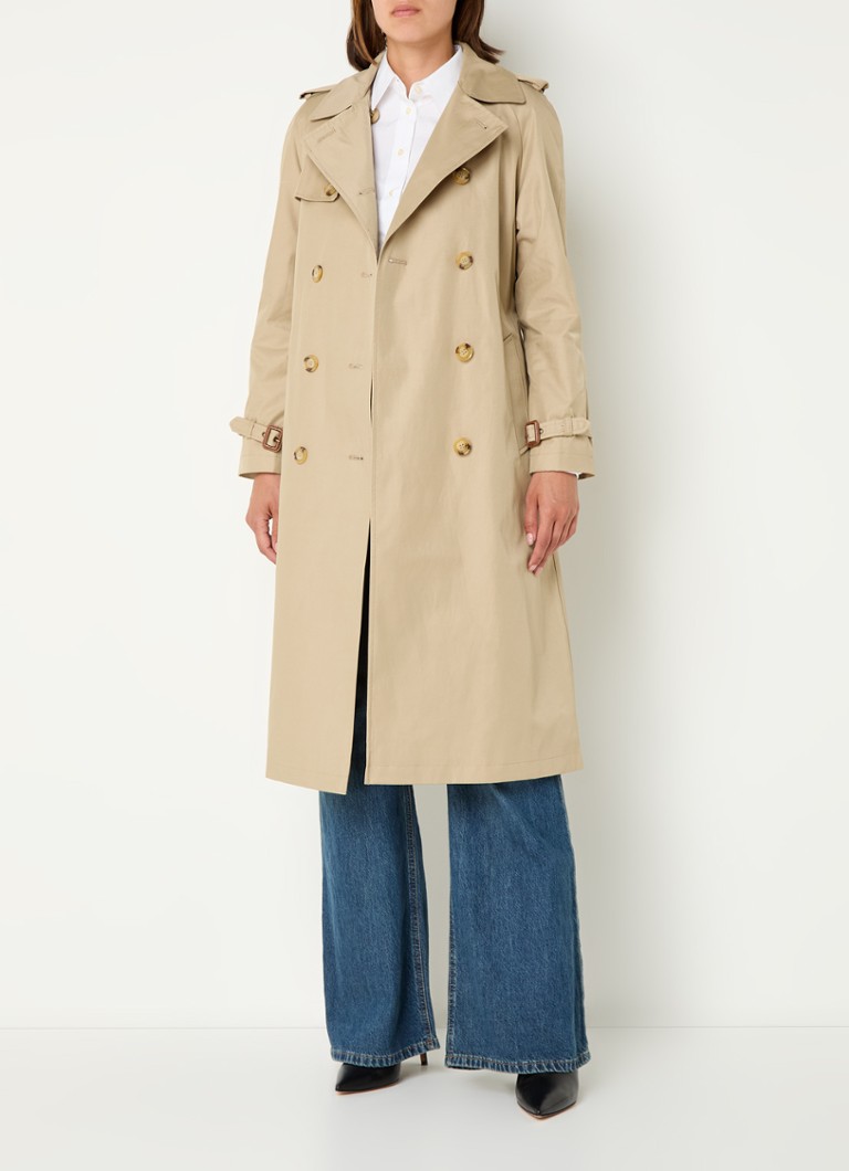 Gabardina cruzada de Ralph Lauren con bolsillos laterales y cinturón.