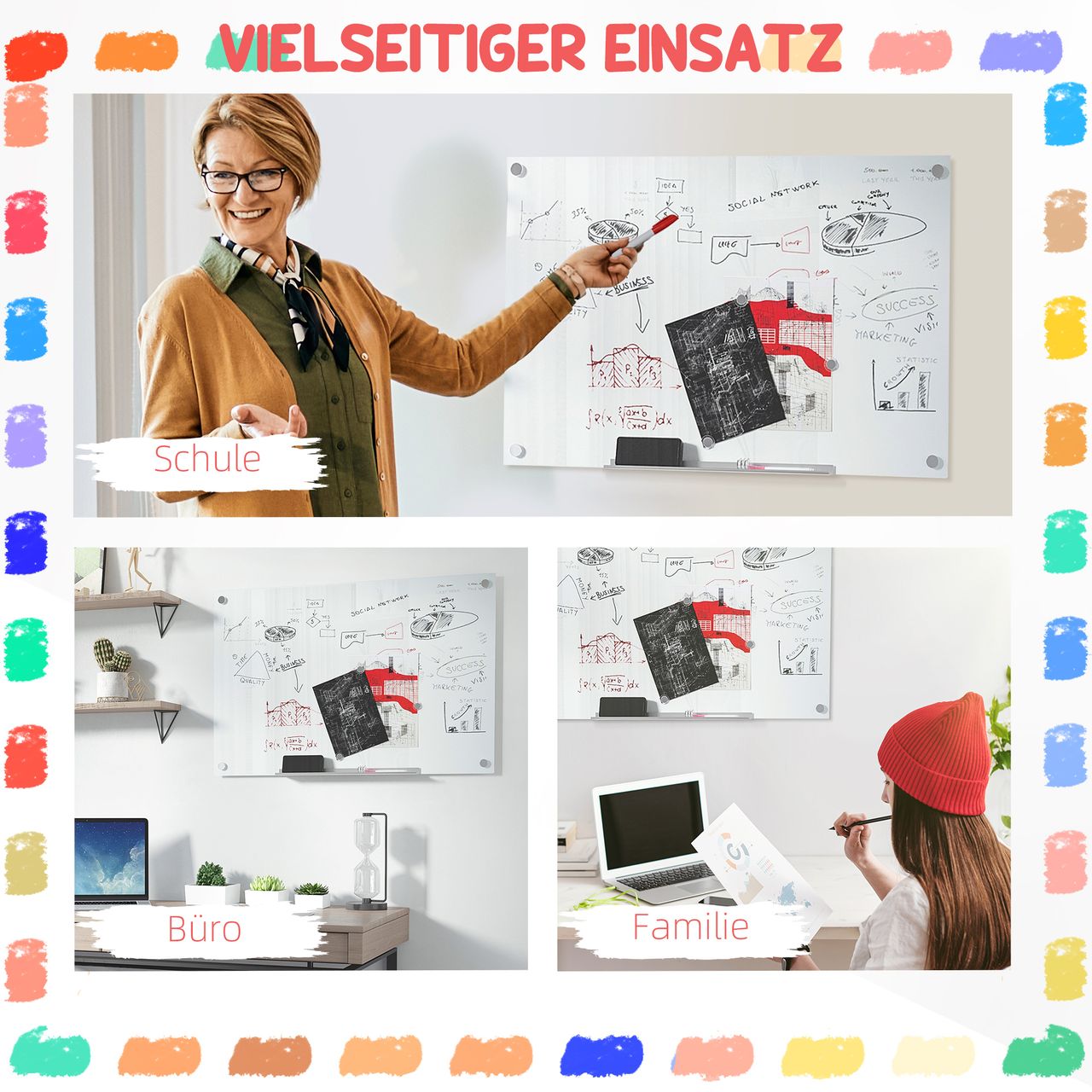 Vinsetto Whiteboard Magnetisch Magnettafel mit 4 Markern 10 Magnet abwischbar